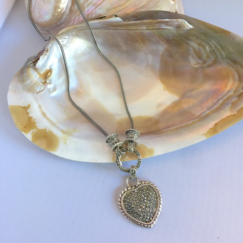 Sterling Silver & Marcasite HEART Necklace
